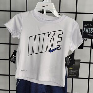 Nike Baby 2-Piece Dri-FIT T-Shirt & Shorts Set - White & Navy - Sporty & Comfort